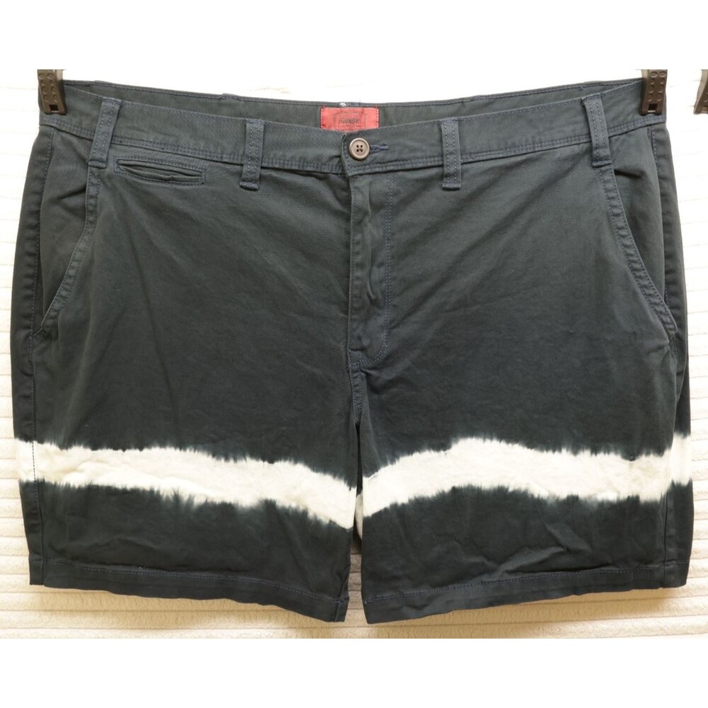 The Foundry Mens Size 46 Chino Shorts Black White Dip Dye Stripe Stretch Flat